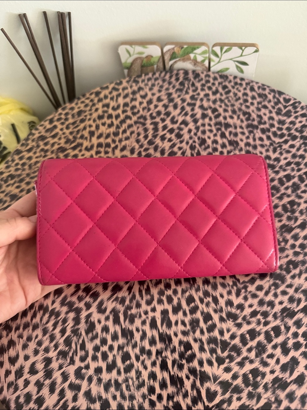 CHANEL Fuchsia Quilted Leather Wallet with Silver CC - Picture 3 of 6